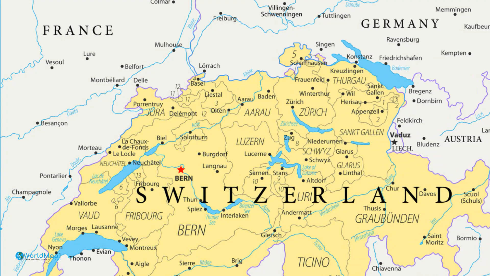 Switzerland Map and Swiss Capital Bern